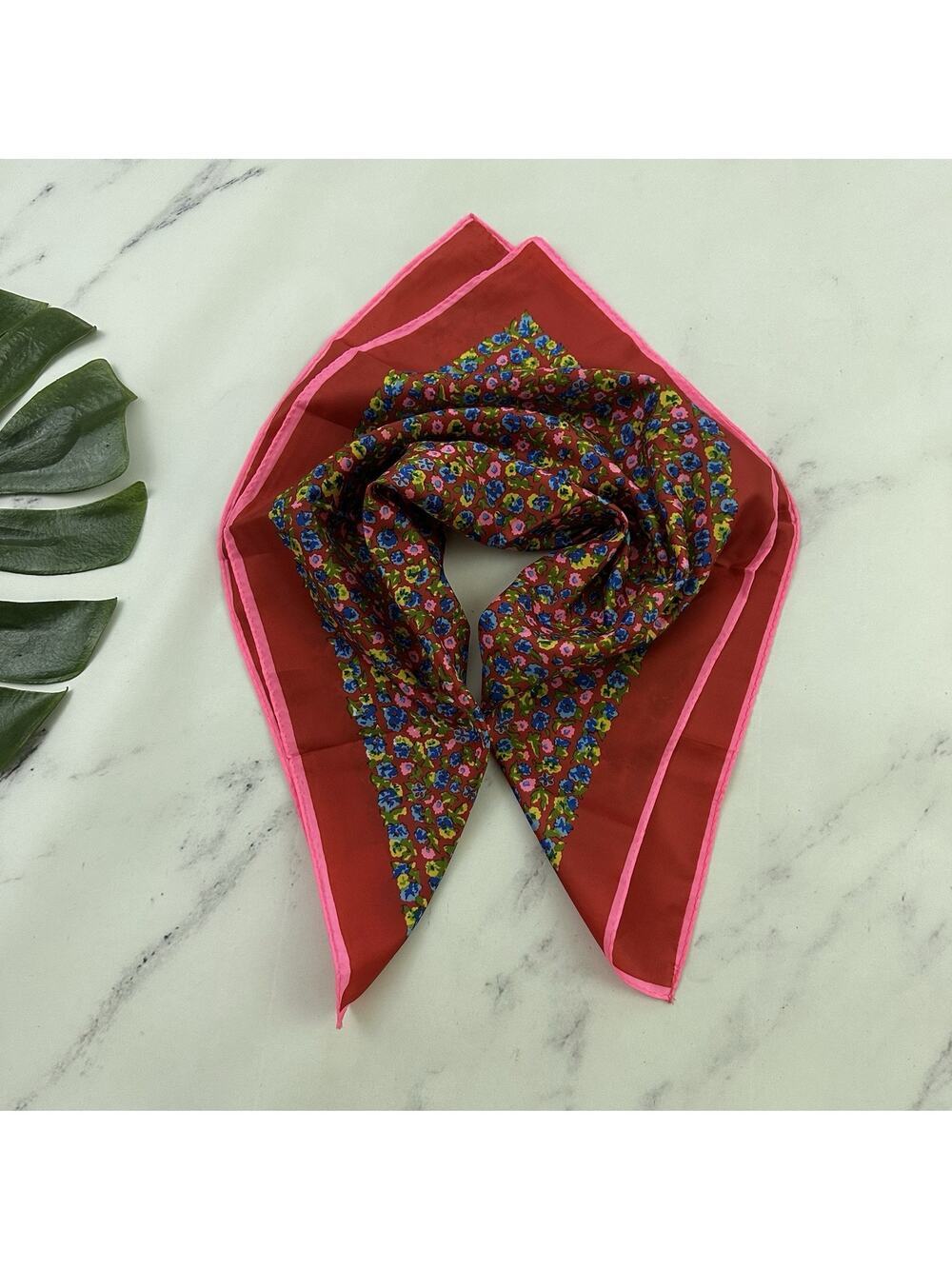Vintage 70s Floral Scarf Pink Blue Square Japan Tiny Flowers Lightweight